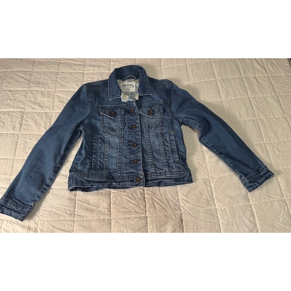 Johnnie‎ B Denim Jacket Floral Lined Jean Jacket Classic Kids Size 9-10Y - Picture 1 of 5